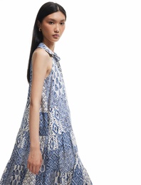 Astarlı Etnik Desenli Düğmeli Kolsuz Midi Gömlek Elbise