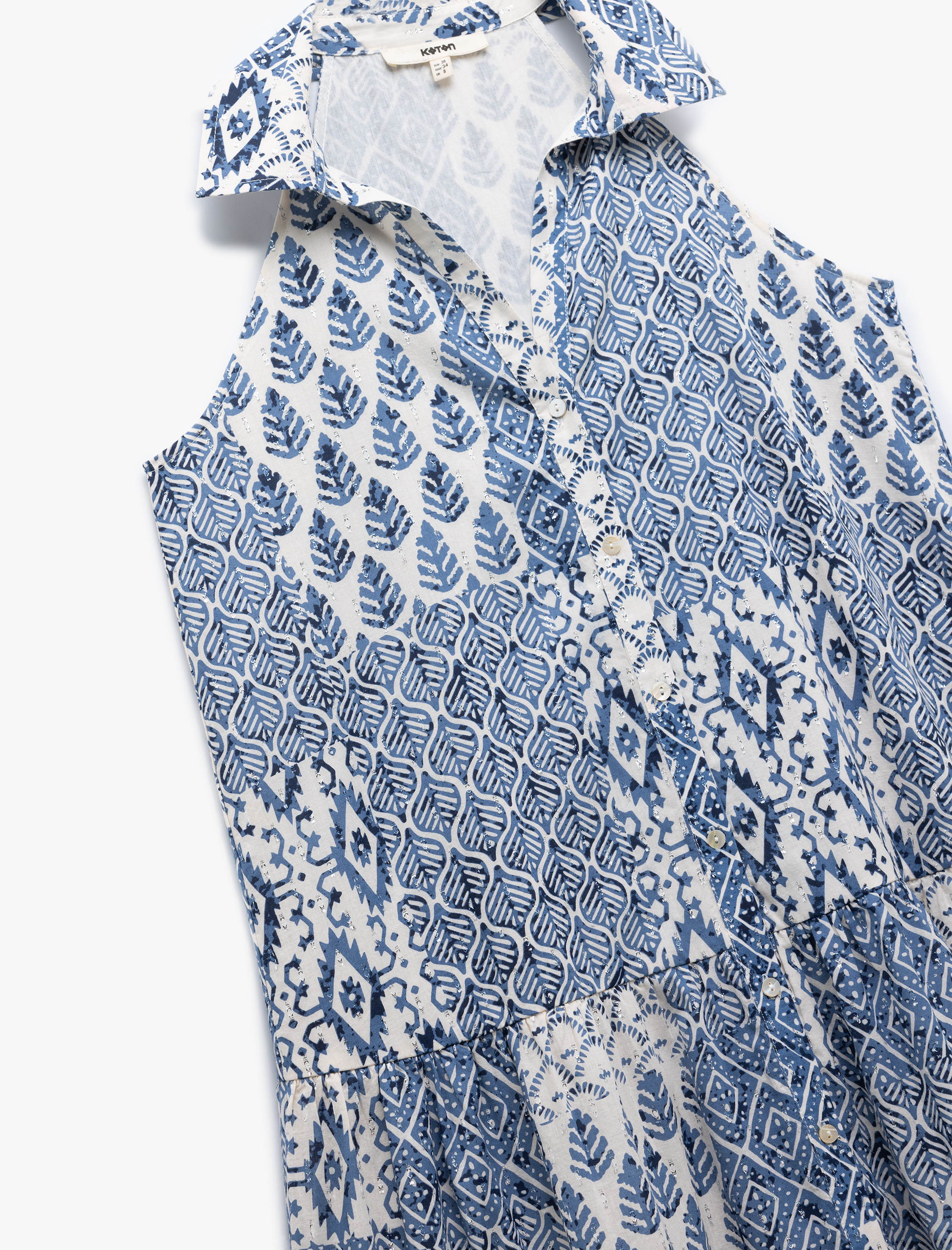   Astarlı Etnik Desenli Düğmeli Kolsuz Midi Gömlek Elbise