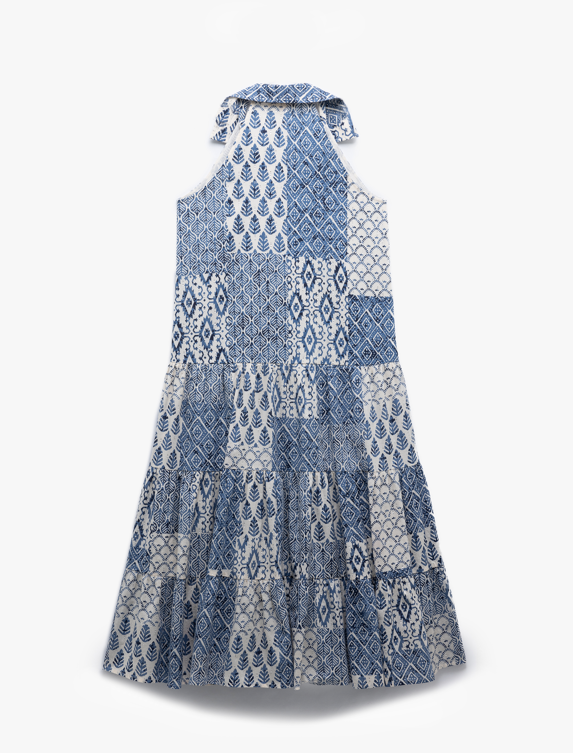   Astarlı Etnik Desenli Düğmeli Kolsuz Midi Gömlek Elbise