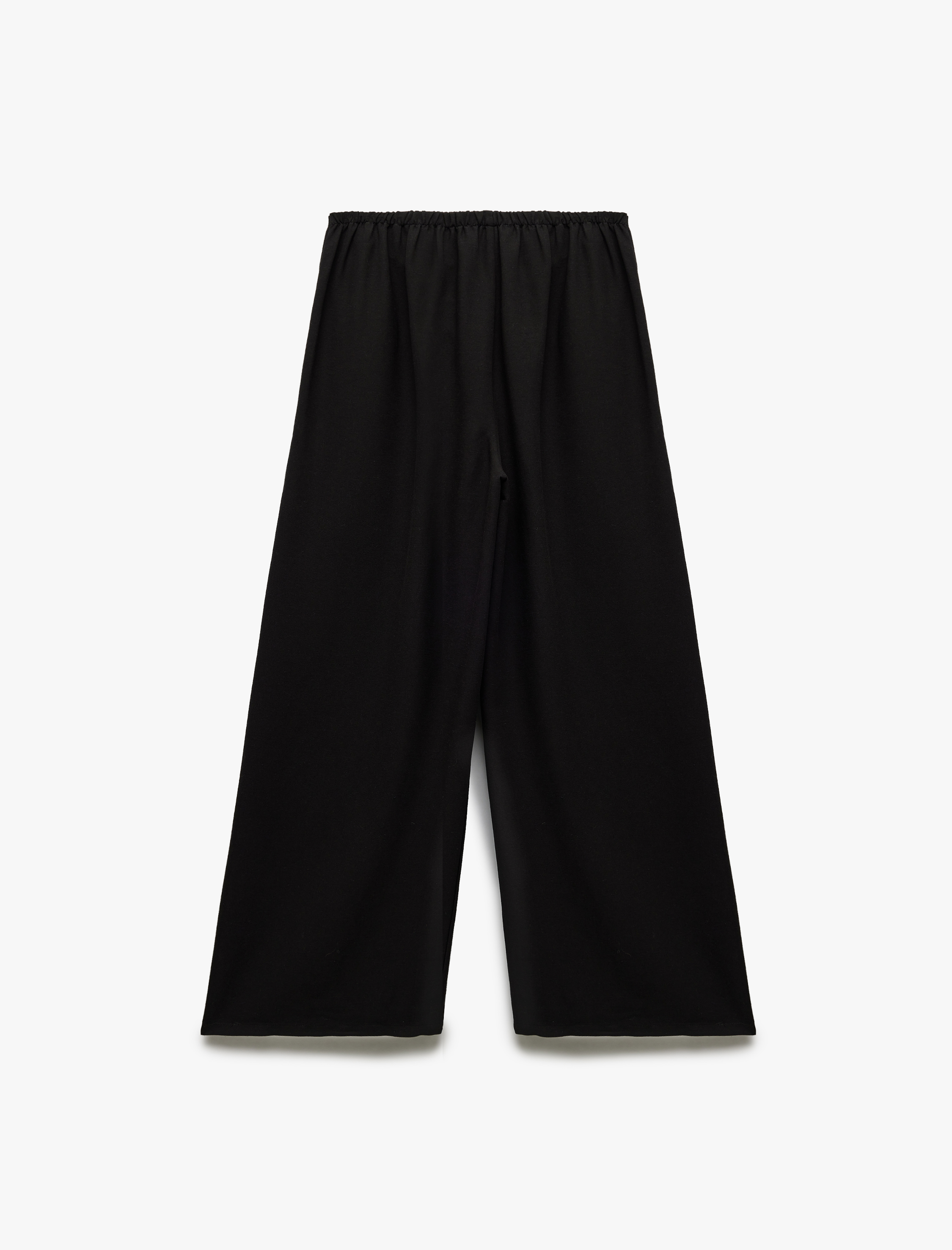   Keten Karışımlı Nervürlü Kemer Detaylı Geniş Paça Pantolon