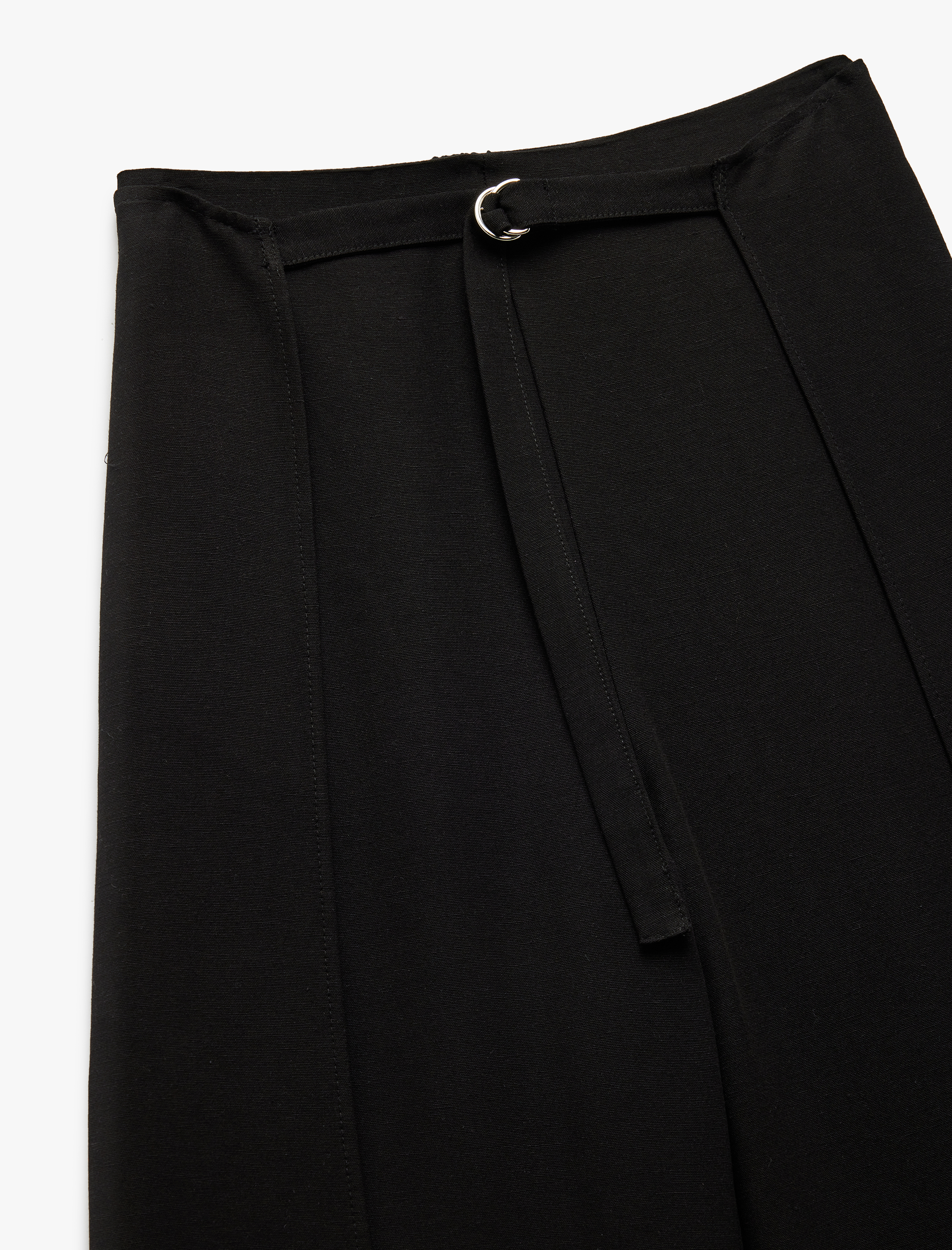   Keten Karışımlı Nervürlü Kemer Detaylı Geniş Paça Pantolon