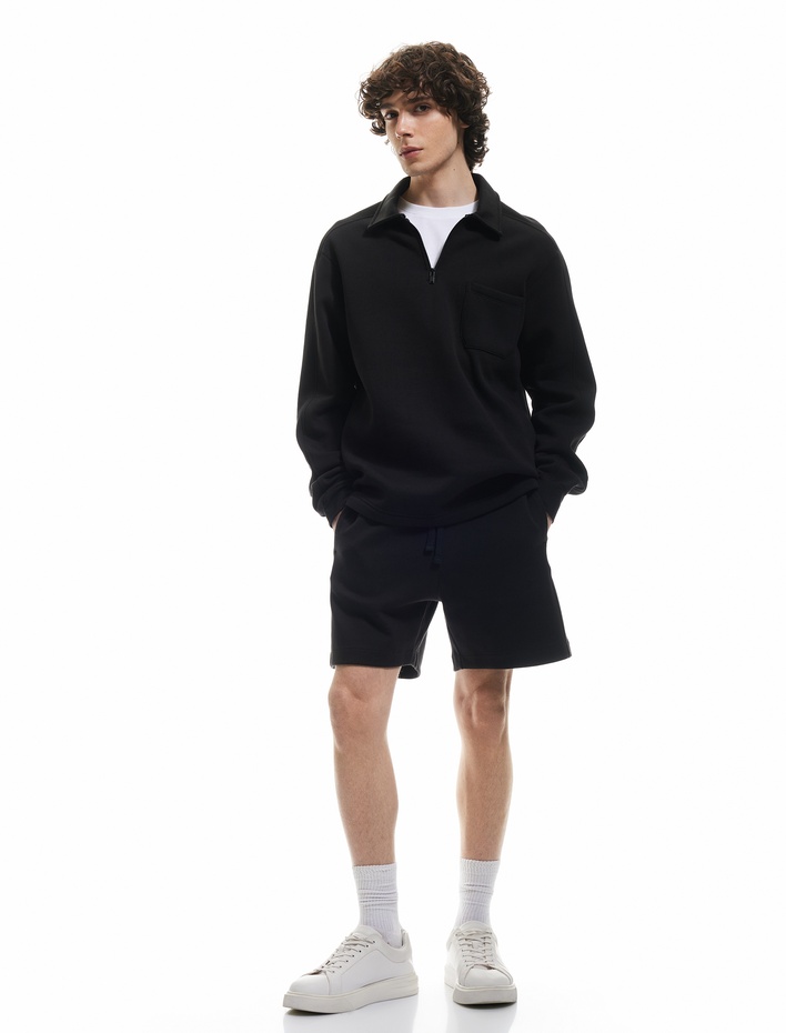  Dikiş Detaylı Cepli Pamuklu Beli Bağcıklı Kısa Şort