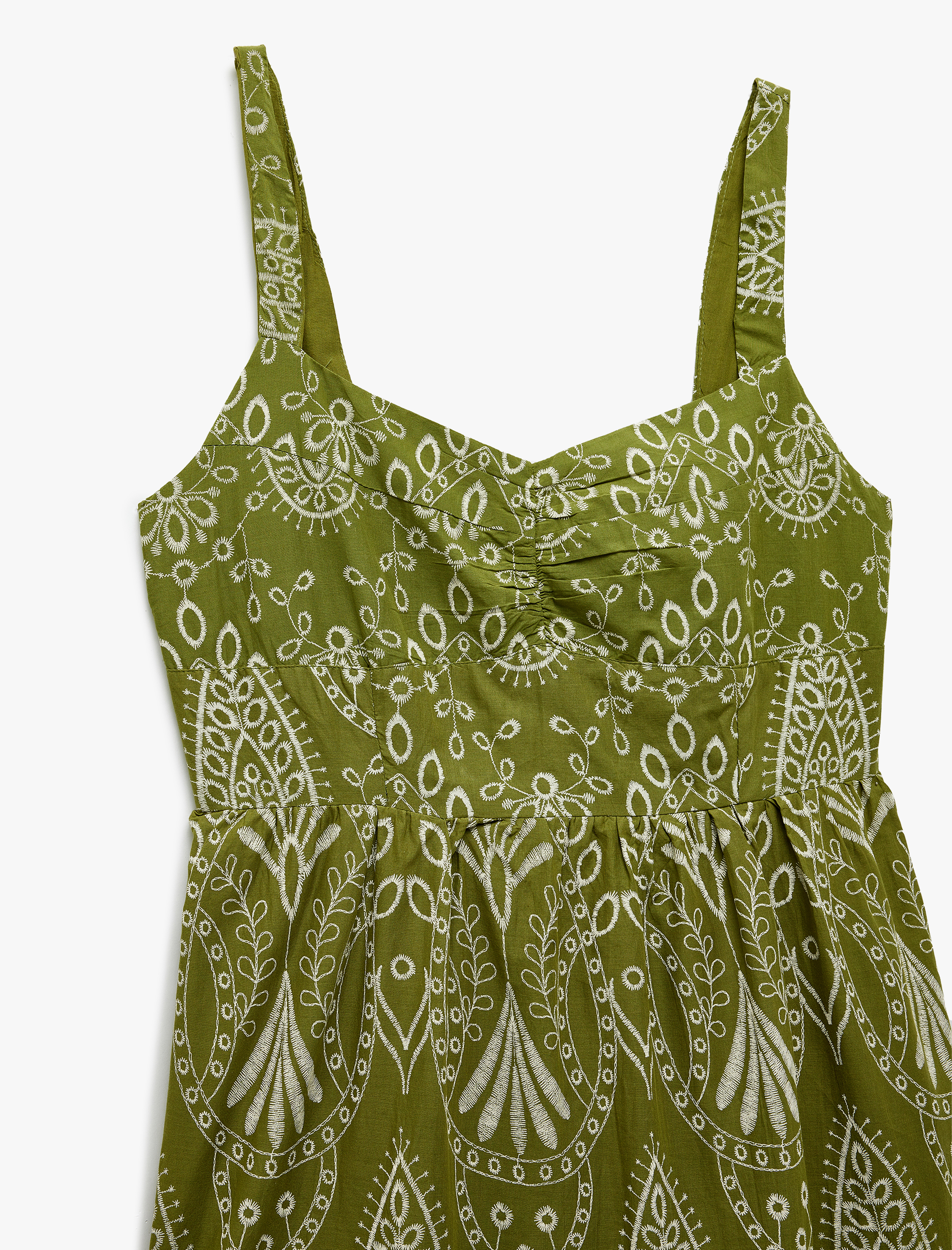   Kolsuz Pamuklu Volanlı Kalp Yaka Gipeli Etnik Uzun Elbise