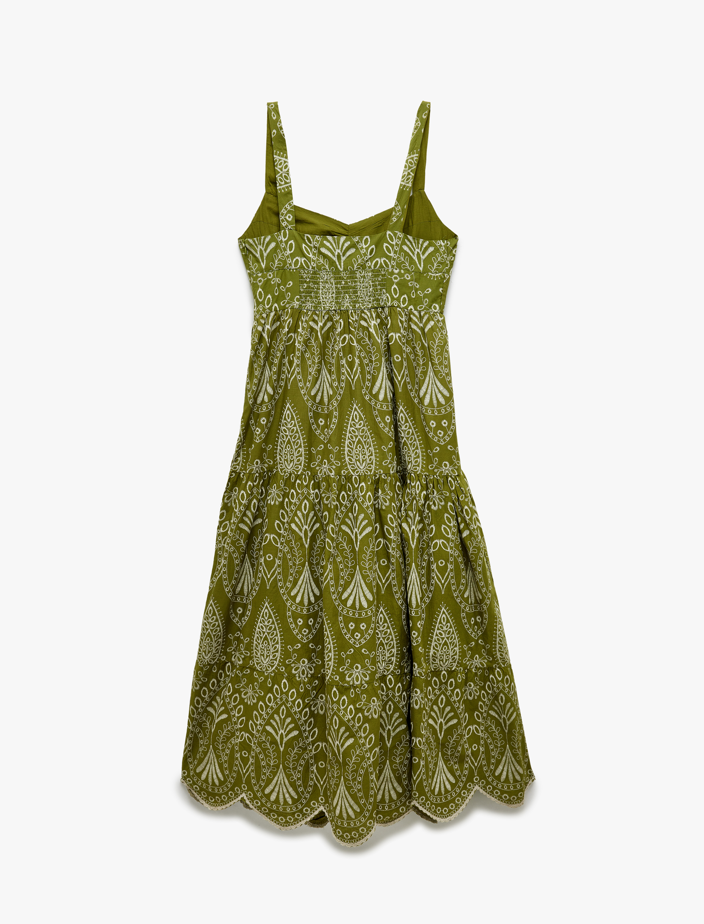   Kolsuz Pamuklu Volanlı Kalp Yaka Gipeli Etnik Uzun Elbise