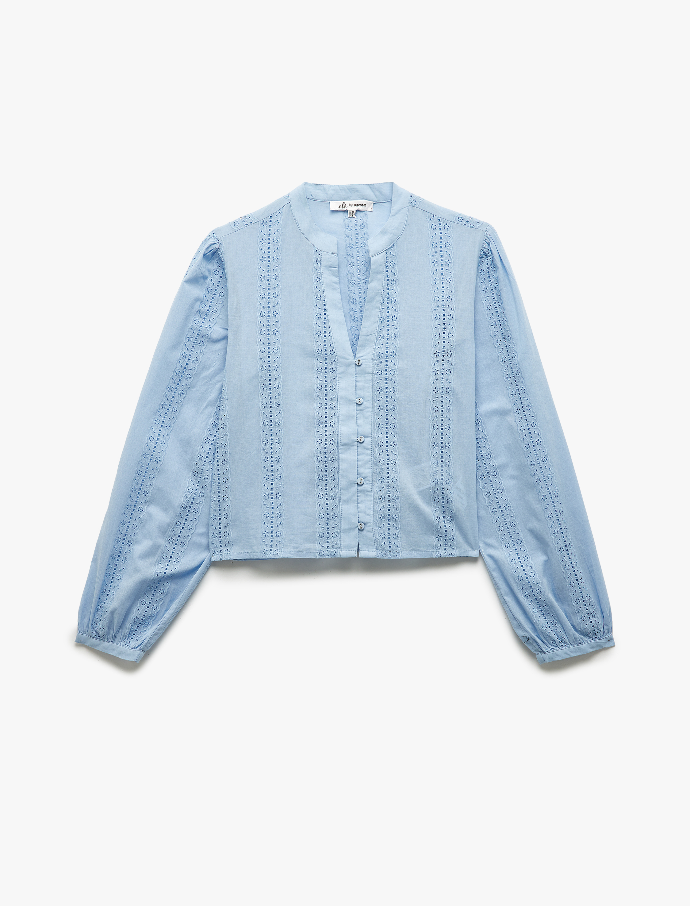   Brodeli Uzun Kollu Pamuklu Düğmeli Hakim Yaka Gömlek