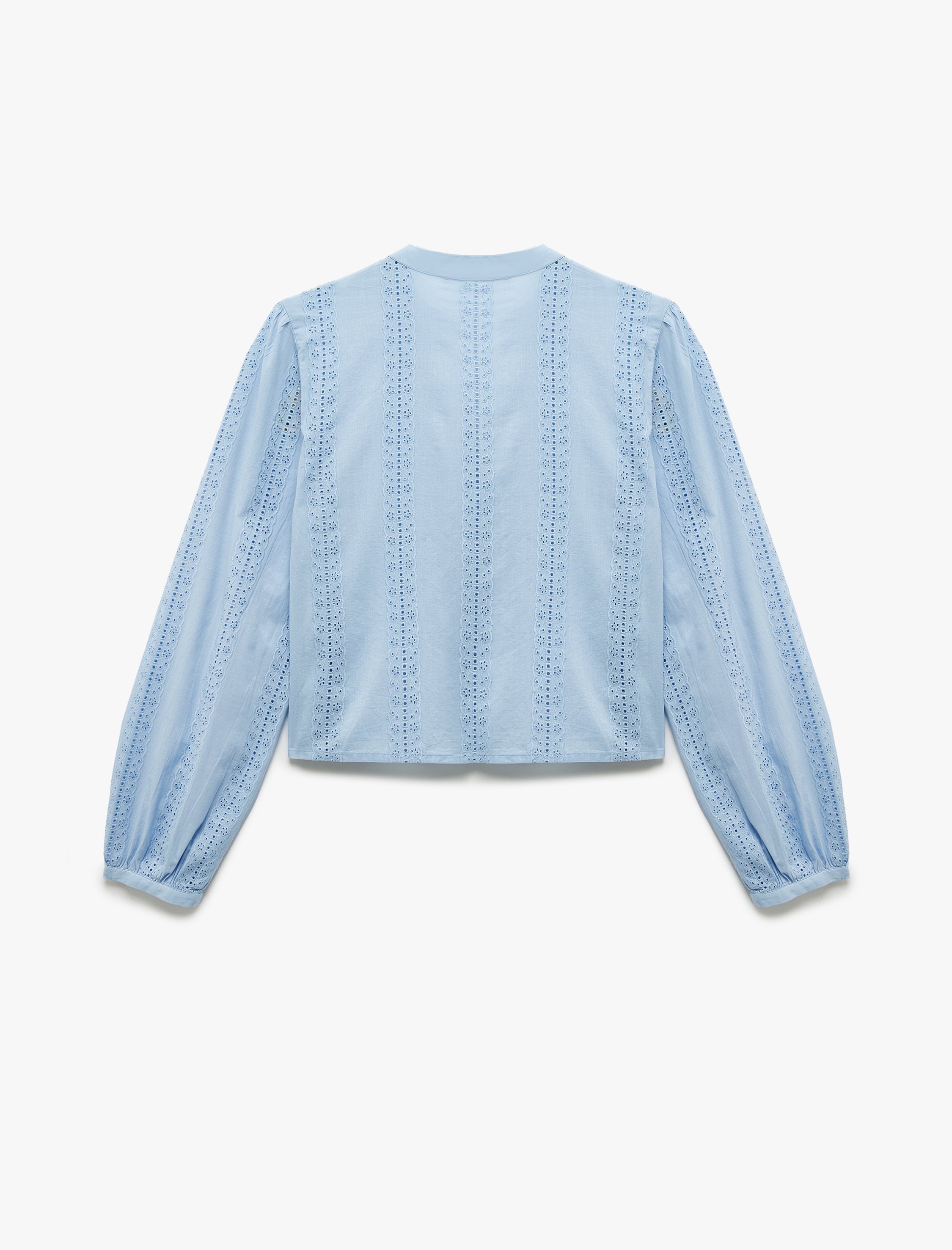   Brodeli Uzun Kollu Pamuklu Düğmeli Hakim Yaka Gömlek