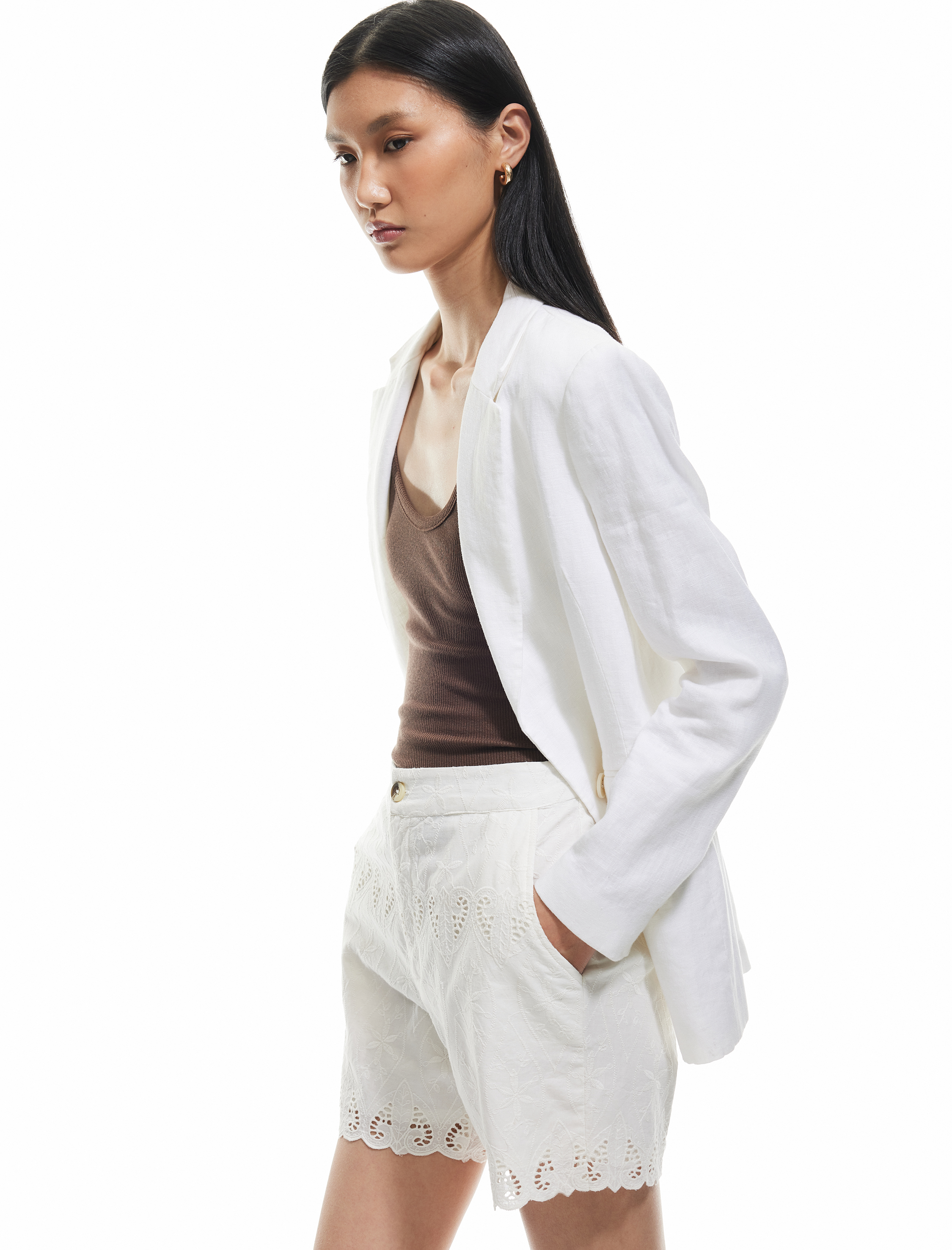   Pamuklu Astarlı Fistolu Brodeli Yüksek Bel Mini Şort