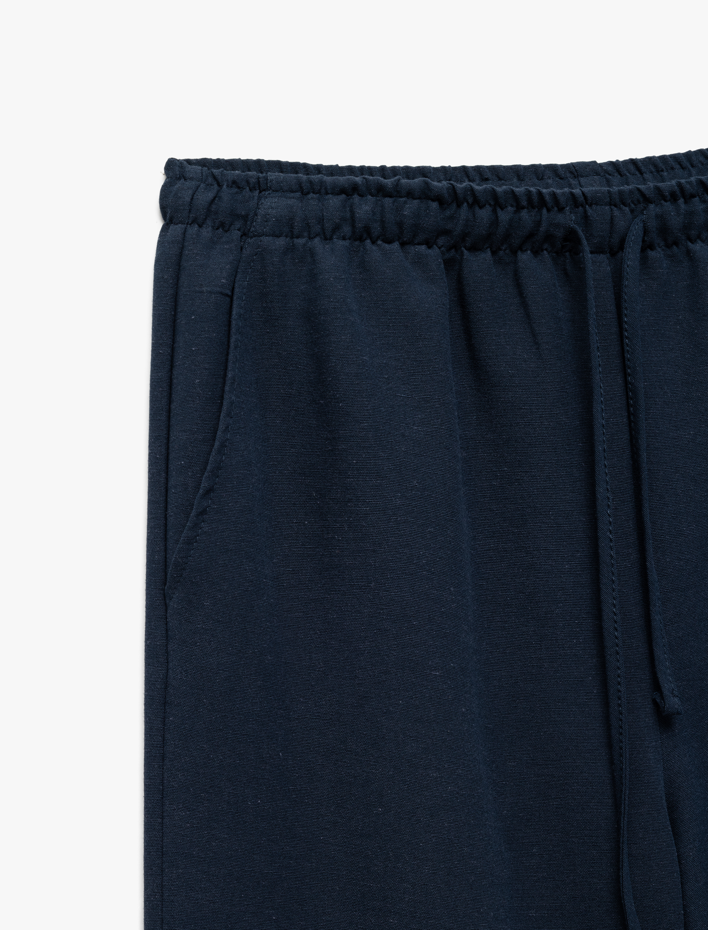   Yüksek Bel Bağcıklı Keten Karışımlı Cep Detaylı Pantolon