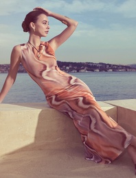 Koton X Sima Tarkan - Yarım Astarlı Desenli Bisiklet Yaka Kolsuz Midi Tül Elbise