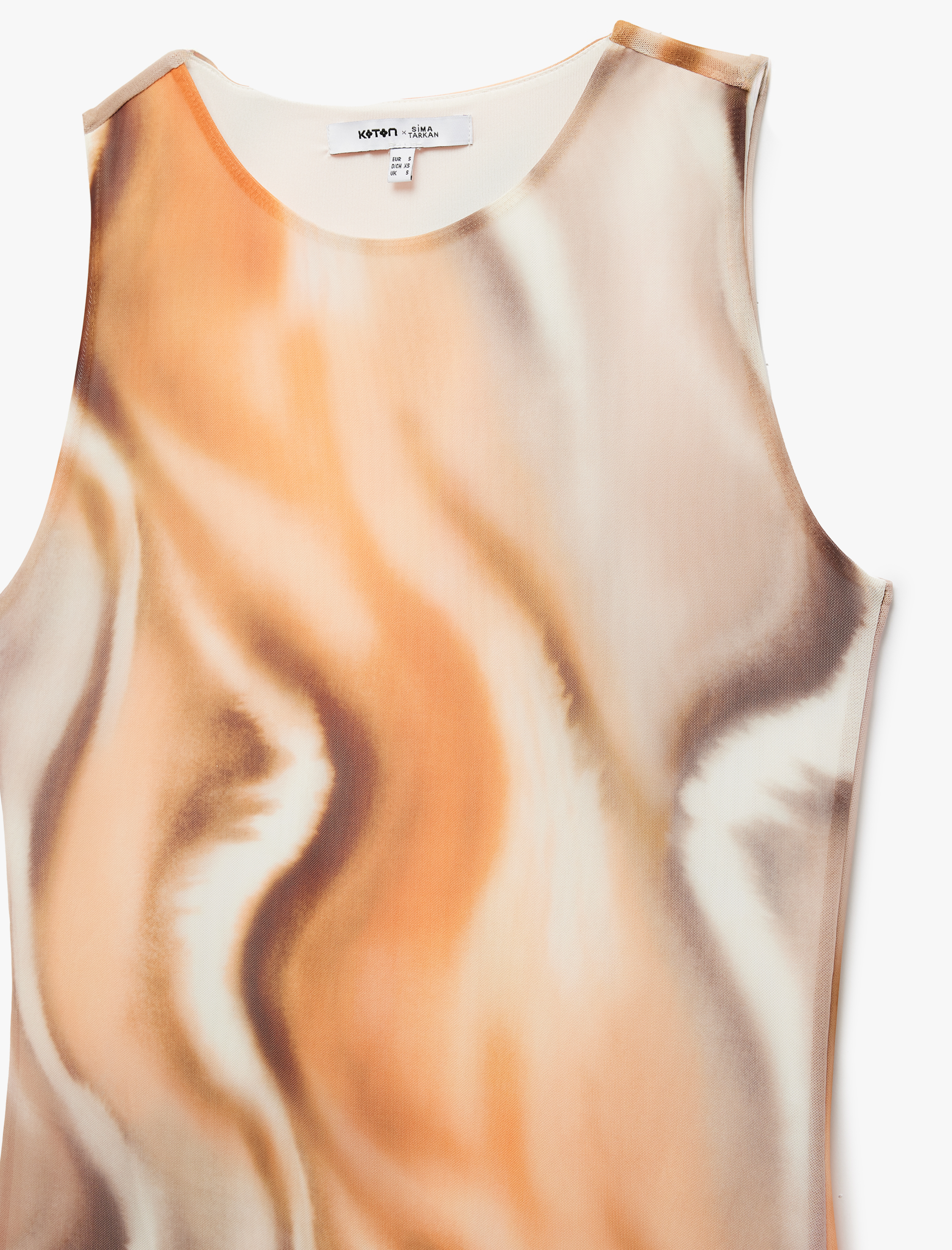   Koton X Sima Tarkan - Yarım Astarlı Desenli Bisiklet Yaka Kolsuz Midi Tül Elbise