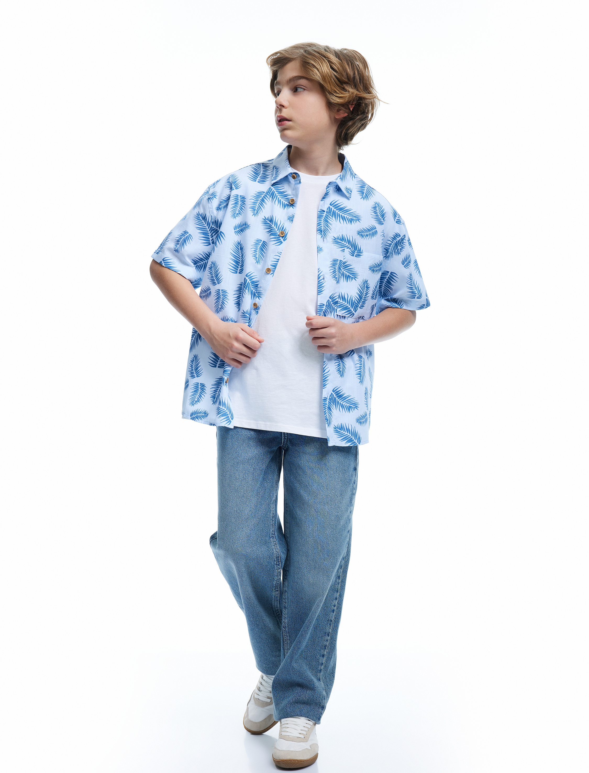  Erkek Çocuk Rahat Kalıp Düğmeli Pamuklu Jean Pantolon