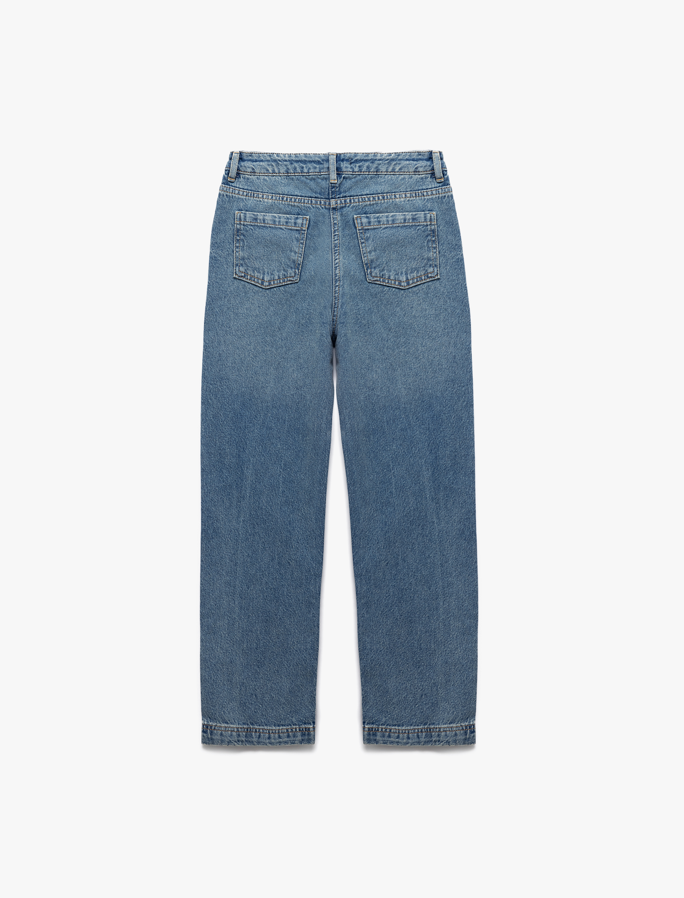  Erkek Çocuk Rahat Kalıp Düğmeli Pamuklu Jean Pantolon