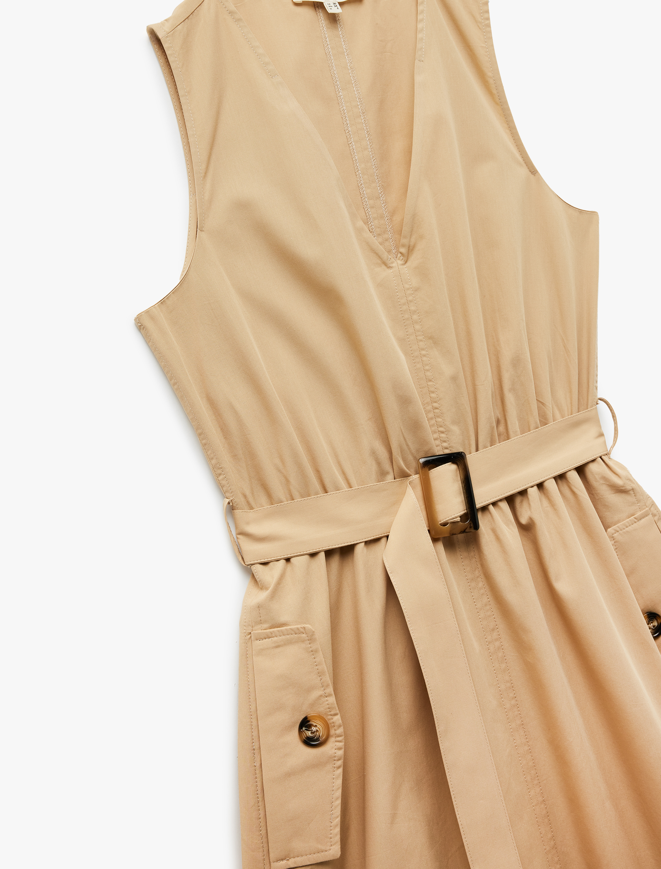   Kemer Detaylı Cepli V Yaka Uzun Poplin Elbise