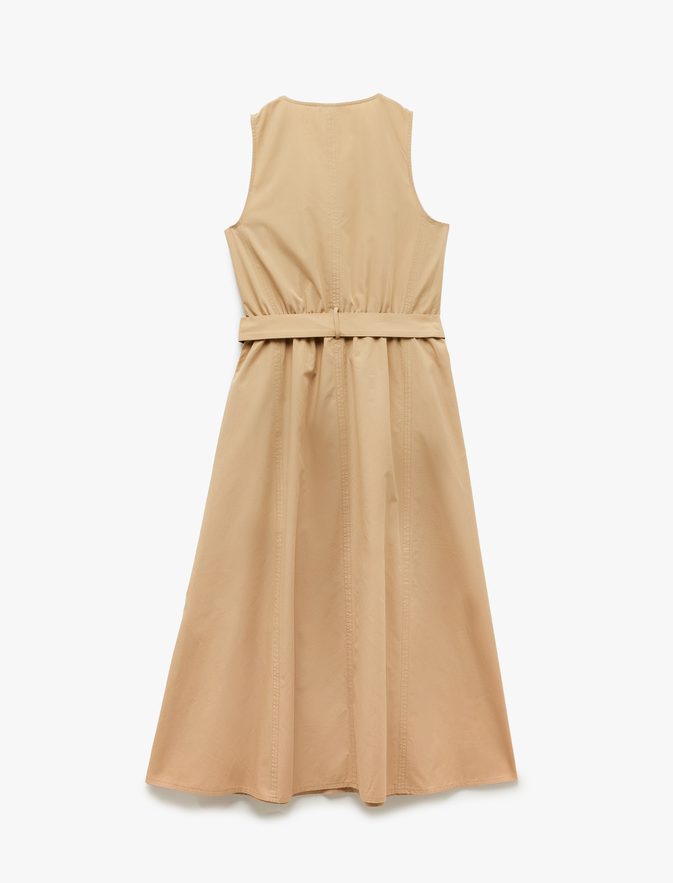   Kemer Detaylı Cepli V Yaka Uzun Poplin Elbise