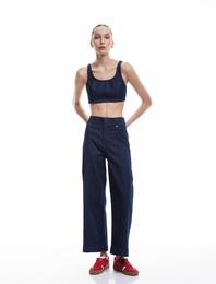 Yüksek Bel Geniş Paça Dikiş Detaylı Jean Pantolon Düğmeli - Culotte Jeans