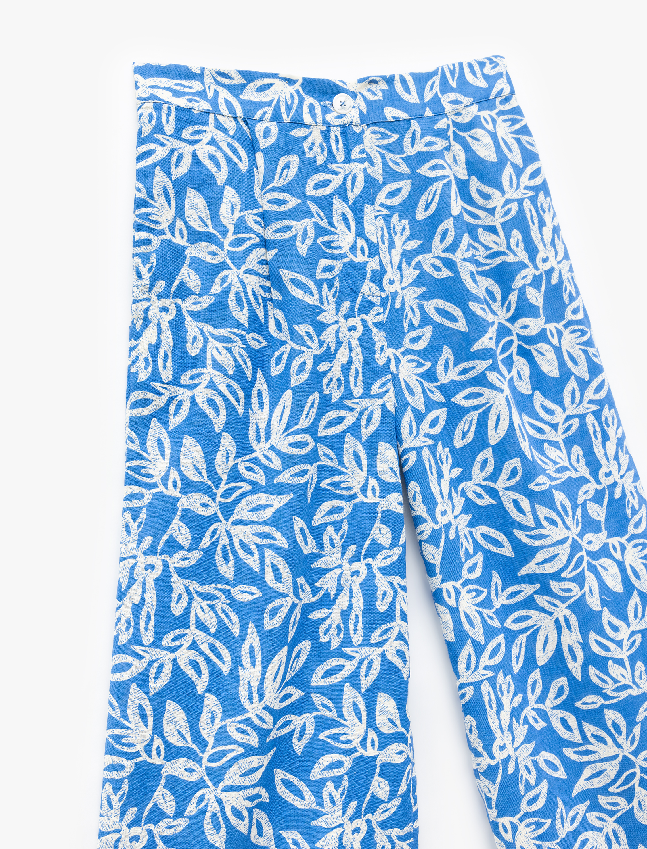   Düz Paça Düğmeli Çiçekli Uzun Pantolon