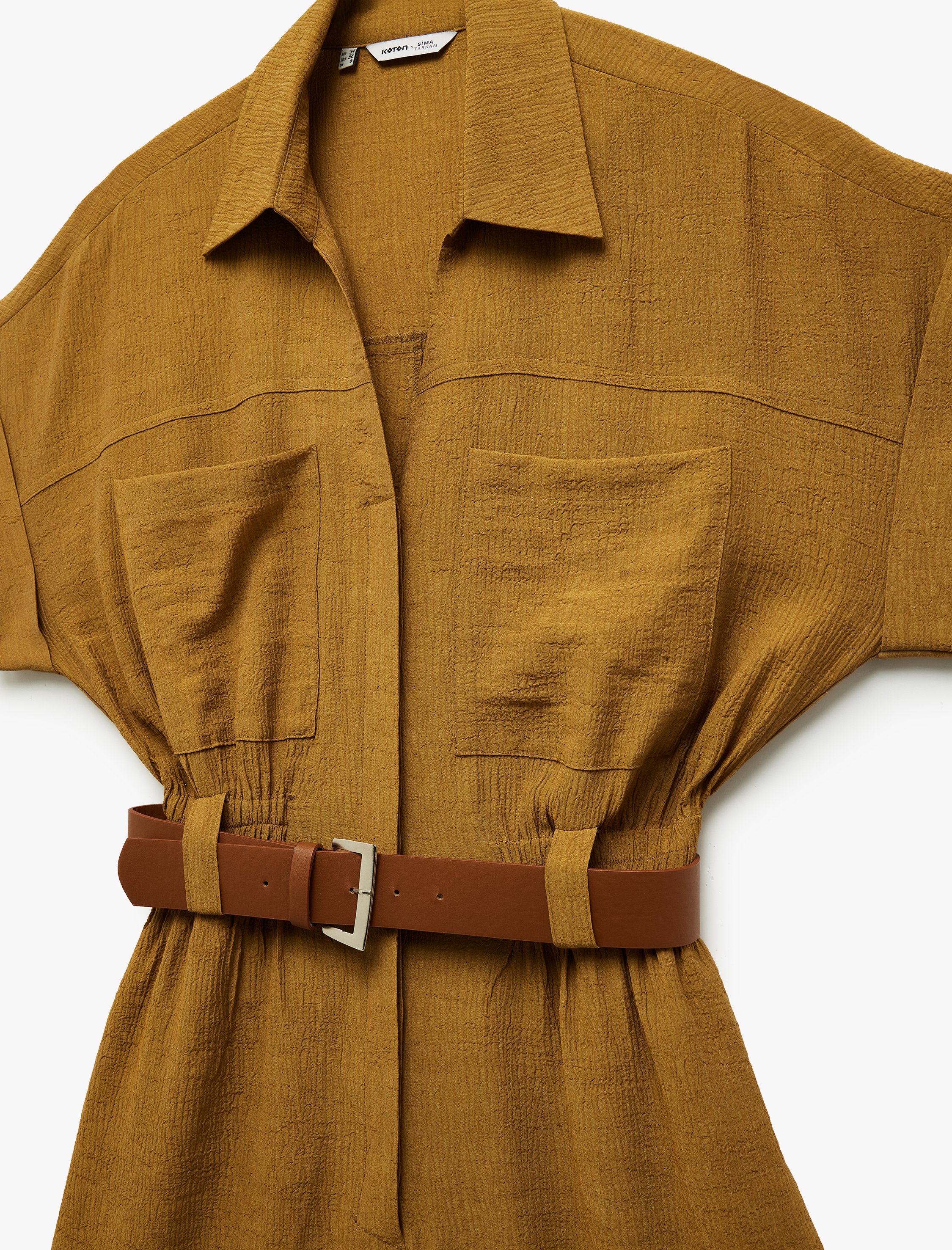   Viskon Cepli Kemerli Kısa Kollu Şort Tulum