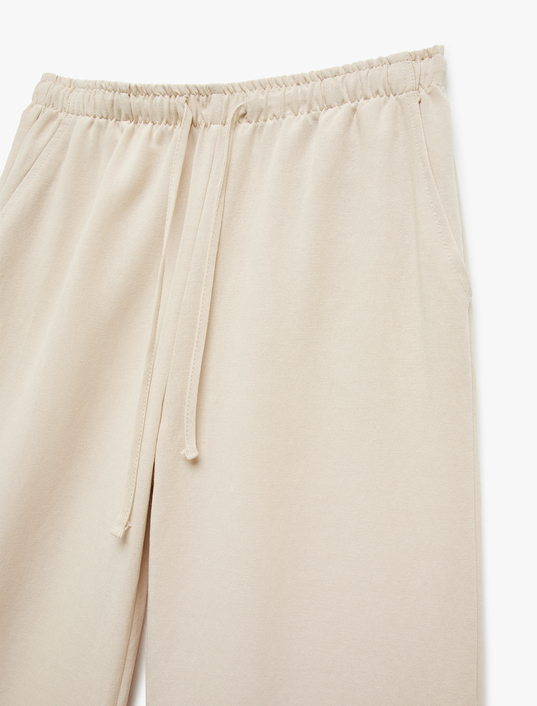   Yüksek Bel Bağcıklı Keten Karışımlı Cep Detaylı Pantolon