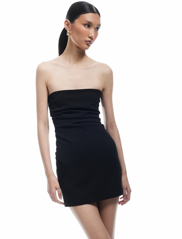  Scuba Krep Kumaş Drape Detaylı Mini Straplez Elbise