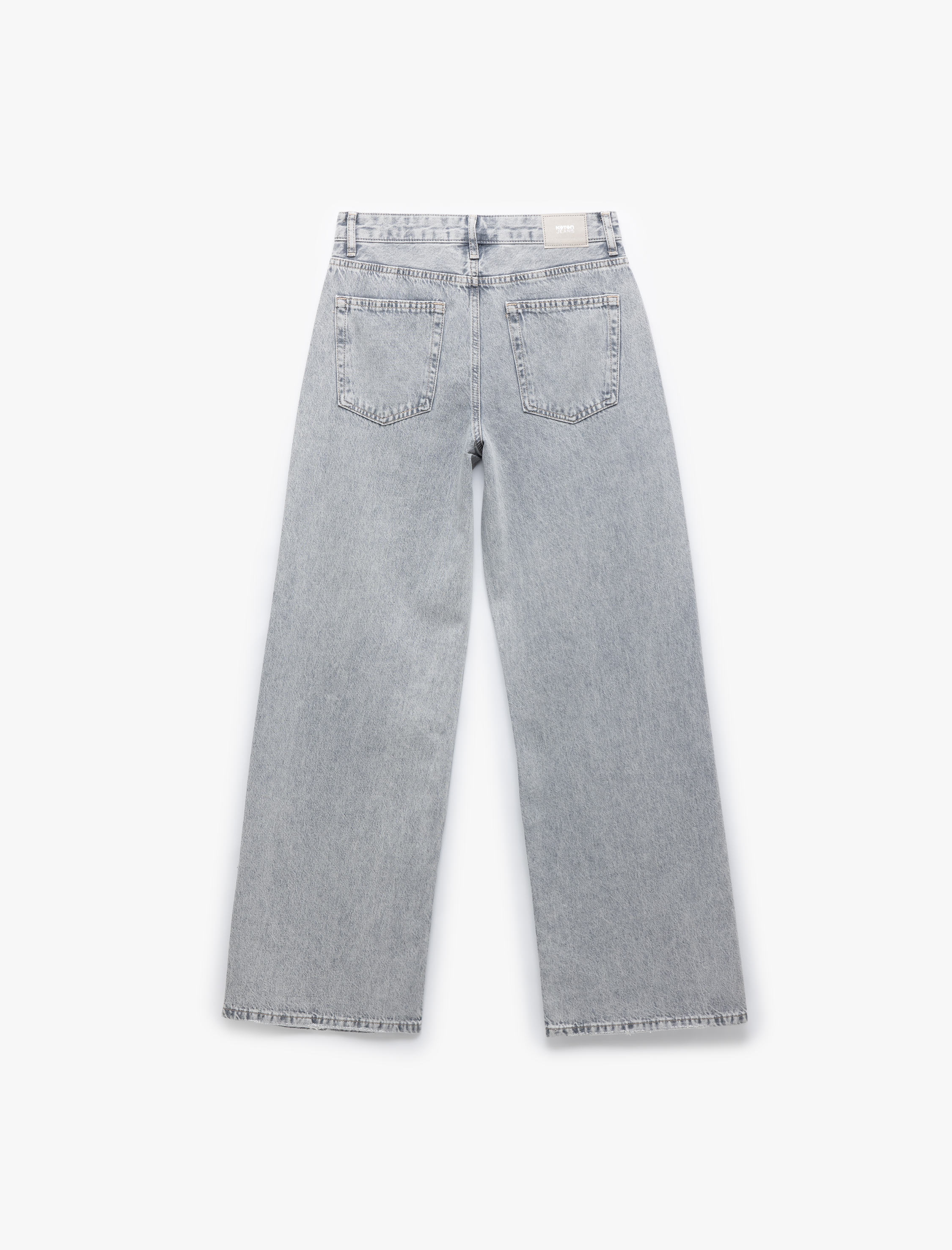   Geniş Paça Düğmeli Taş Detaylı Pamuklu Jean Pantolon - Wide Leg Jeans