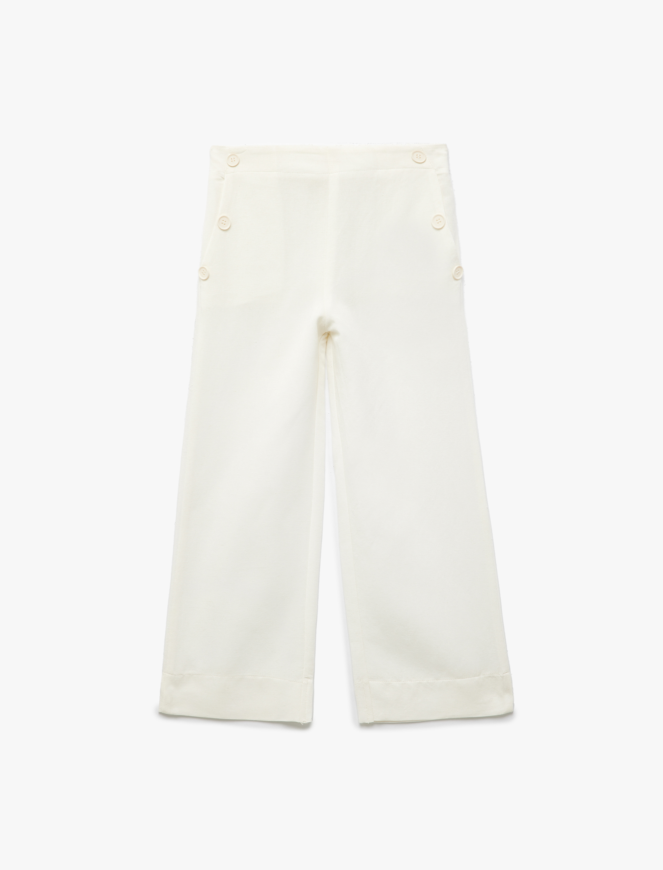  Kız Çocuk Düğme Detaylı Cepli Viskon Karışımlı Geniş Paça Pantolon
