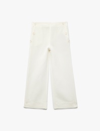 Düğme Detaylı Cepli Viskon Karışımlı Geniş Paça Pantolon