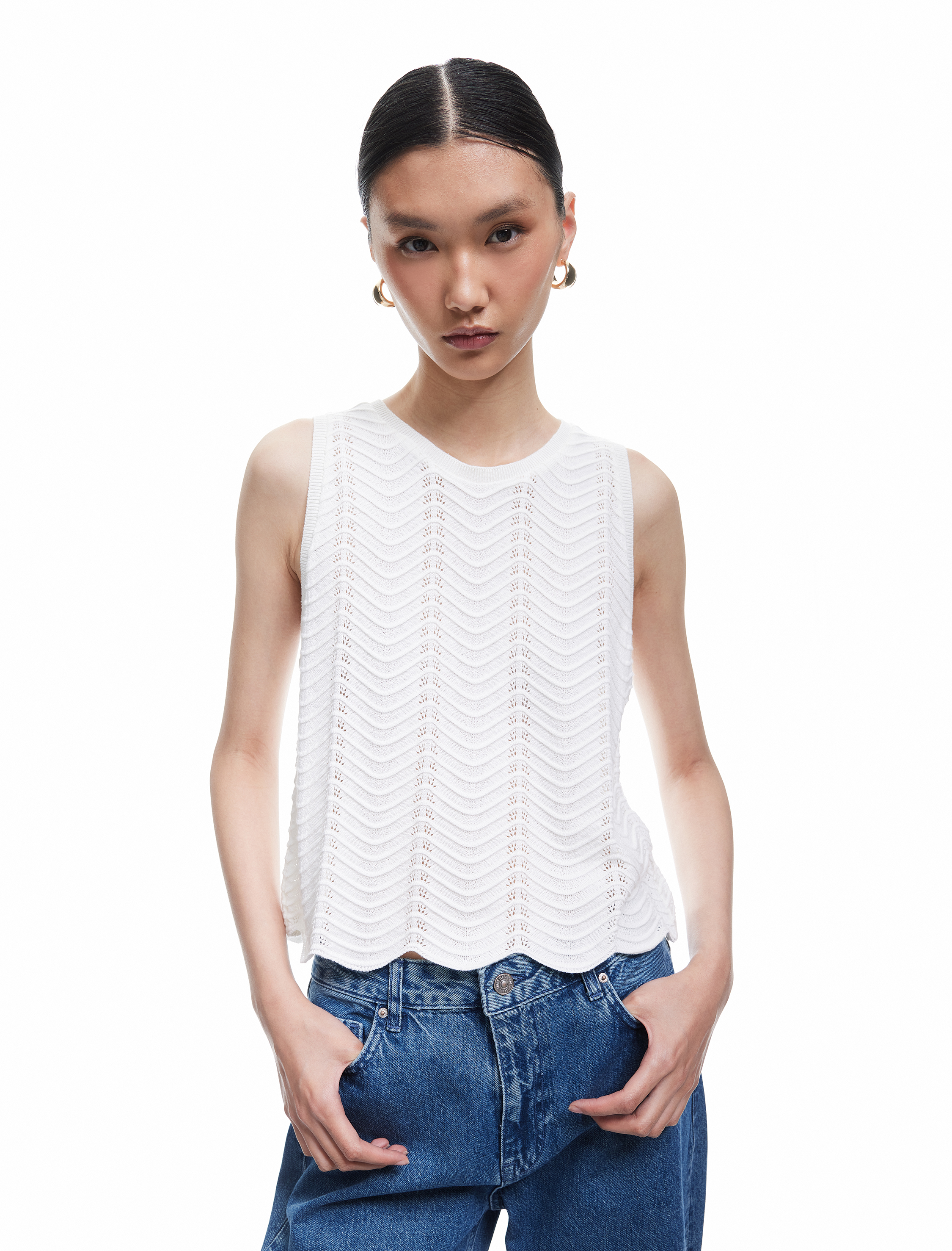   Dokulu Bisiklet Yaka Kolsuz Triko Bluz