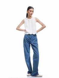 Dokulu Bisiklet Yaka Kolsuz Triko Bluz