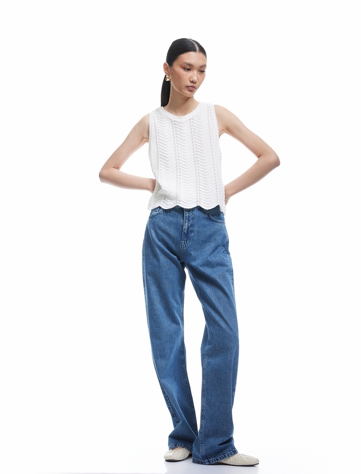  Dokulu Bisiklet Yaka Kolsuz Triko Bluz