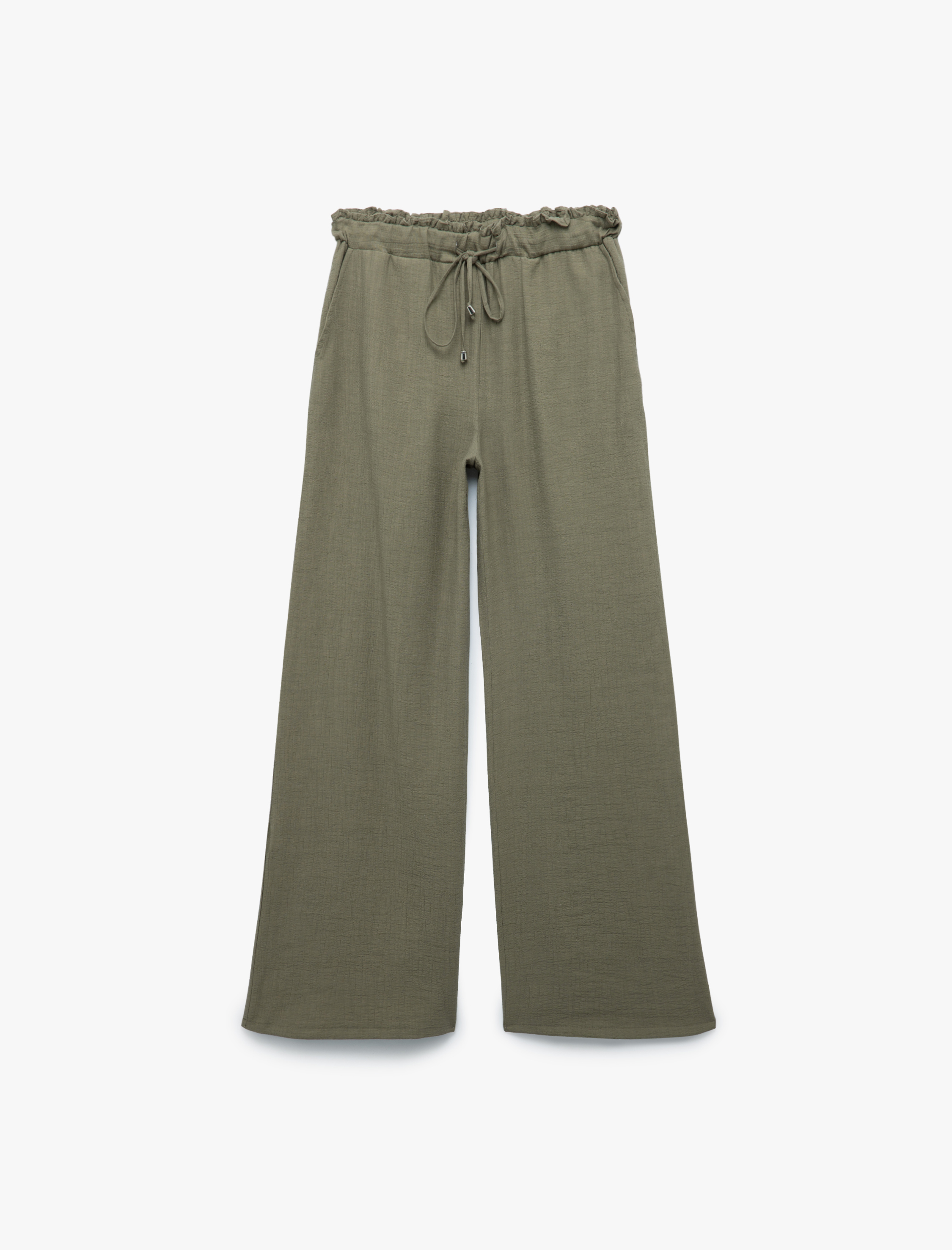   Dökümlü Keten Karışımlı Bol Paça Müslin Pantolon