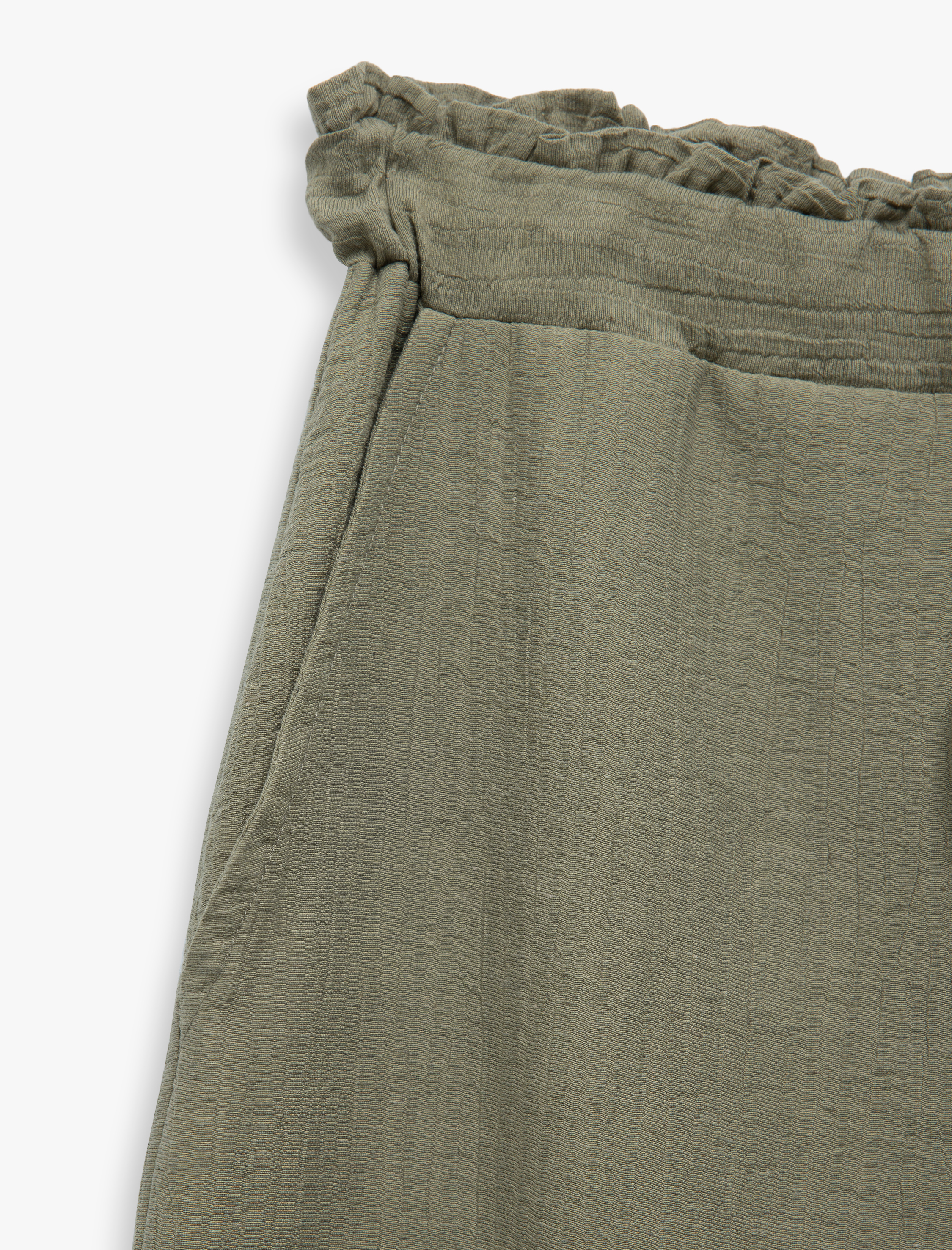   Dökümlü Keten Karışımlı Bol Paça Müslin Pantolon