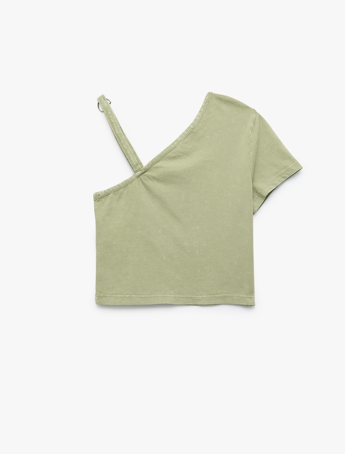 Kız Çocuk Pamuklu Tek Omuz Askılı Kısa Kollu Crop Tişört