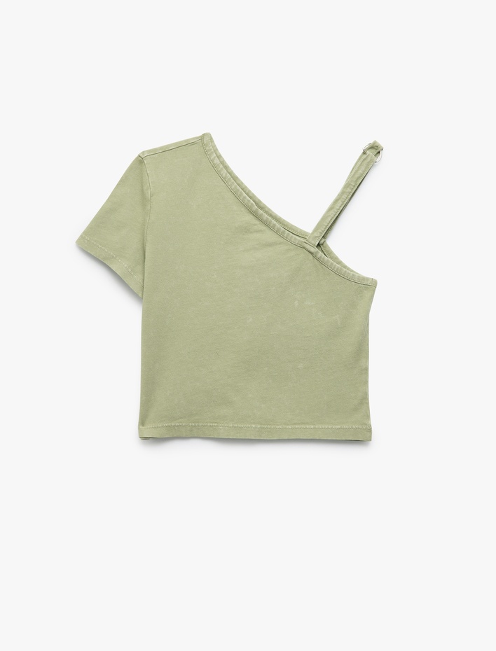 Kız Çocuk Pamuklu Tek Omuz Askılı Kısa Kollu Crop Tişört