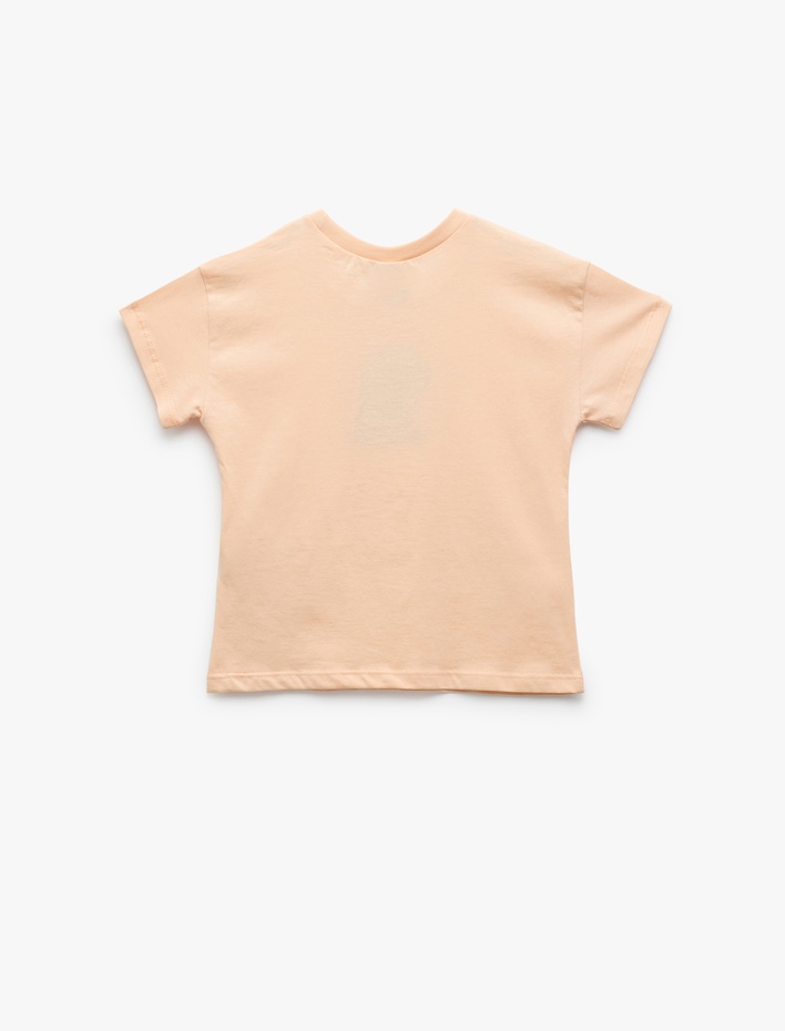 Kız Bebek Nakış Detaylı Kısa Kollu Bisiklet Yaka Pamuklu Tişört