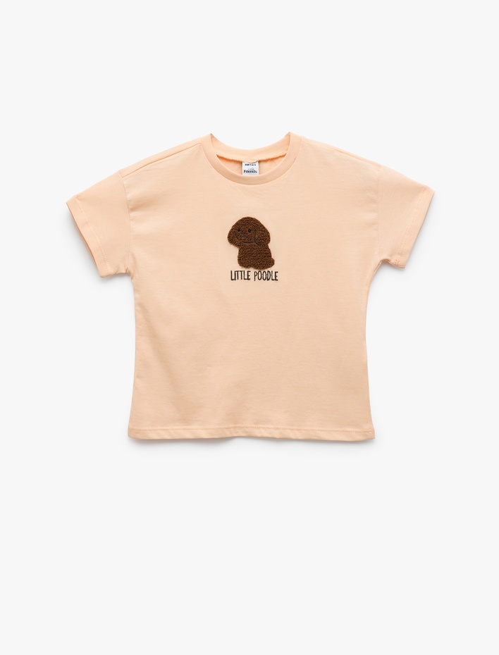 Kız Bebek Nakış Detaylı Kısa Kollu Bisiklet Yaka Pamuklu Tişört