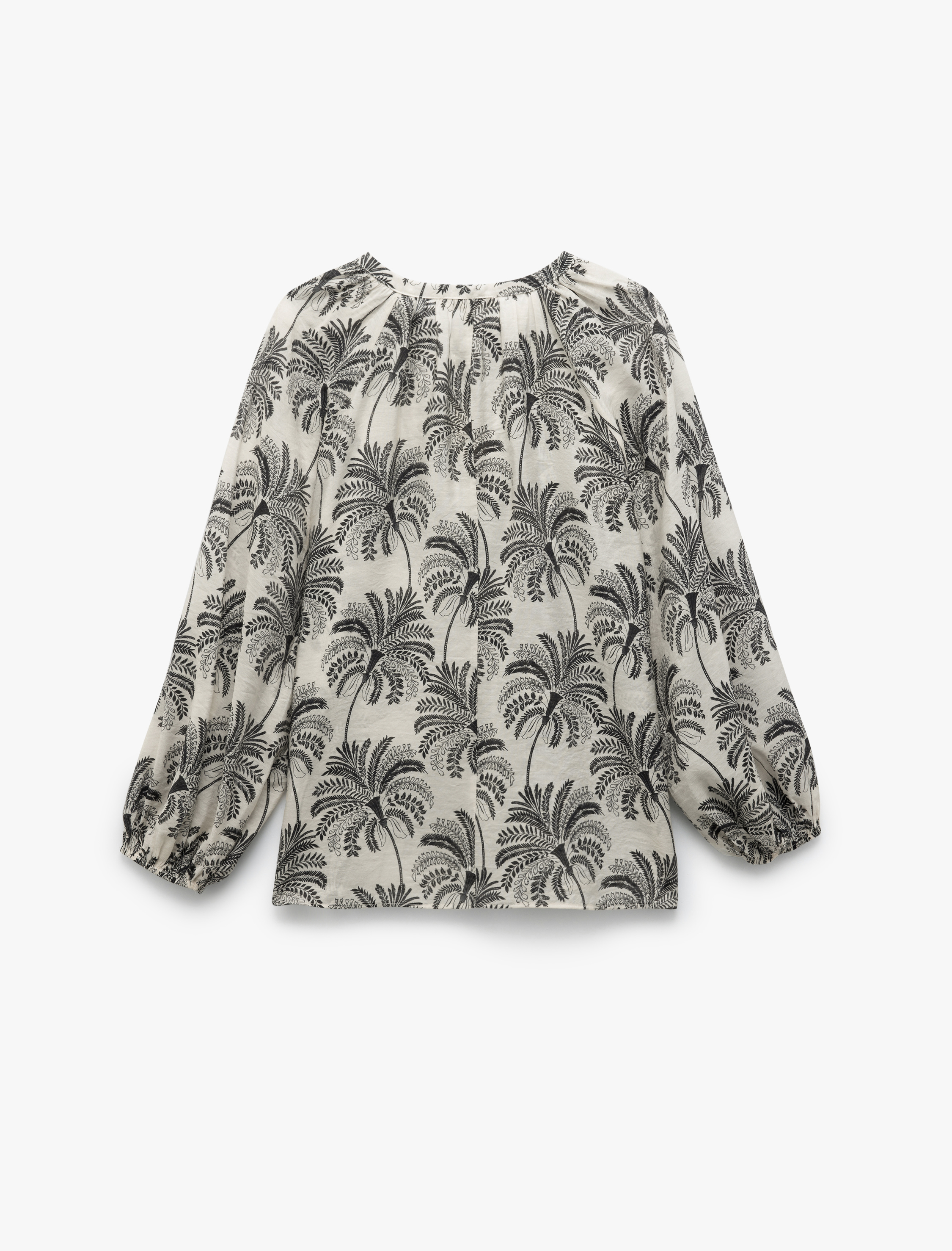   Floral Desenli Viskon Bağlamalı Yuvarlak Yaka Uzun Kollu Bluz