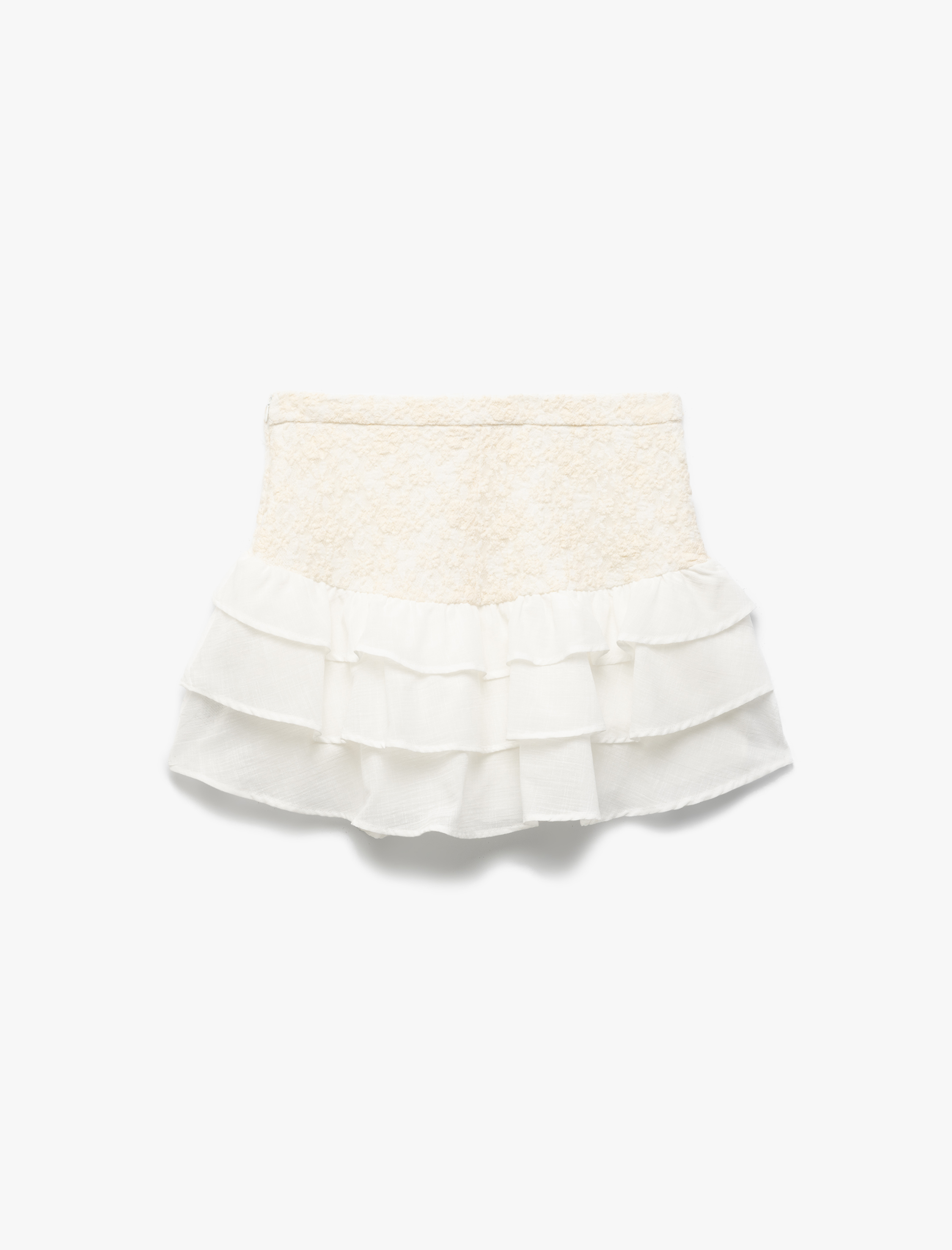   Katlı Dantel Dokulu Beli Bağcıklı Şifon Mini Etek