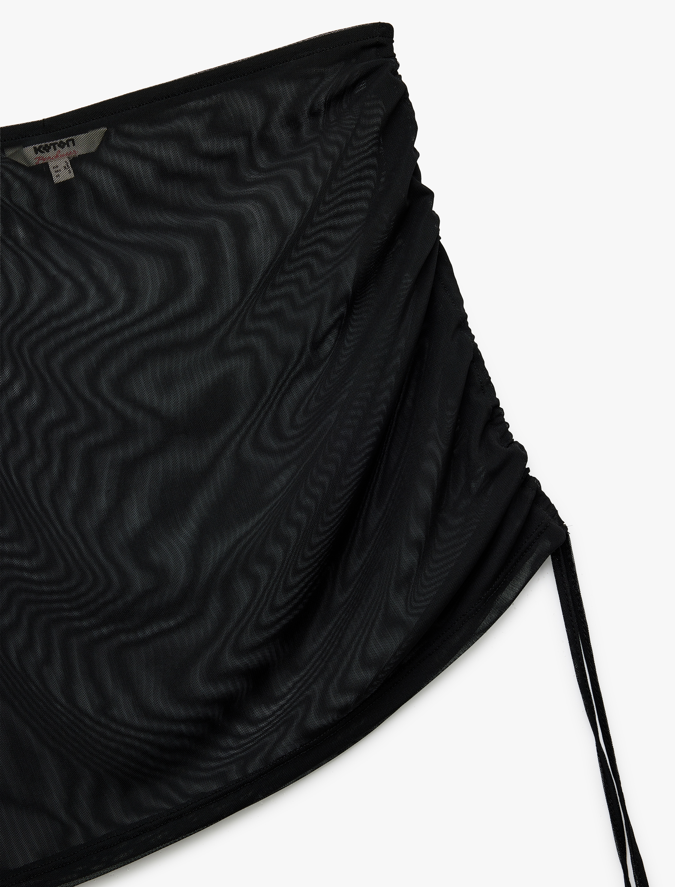   Transparan Asimetrik Kesim Büzgü Detaylı Mini Tül Pareo Etek