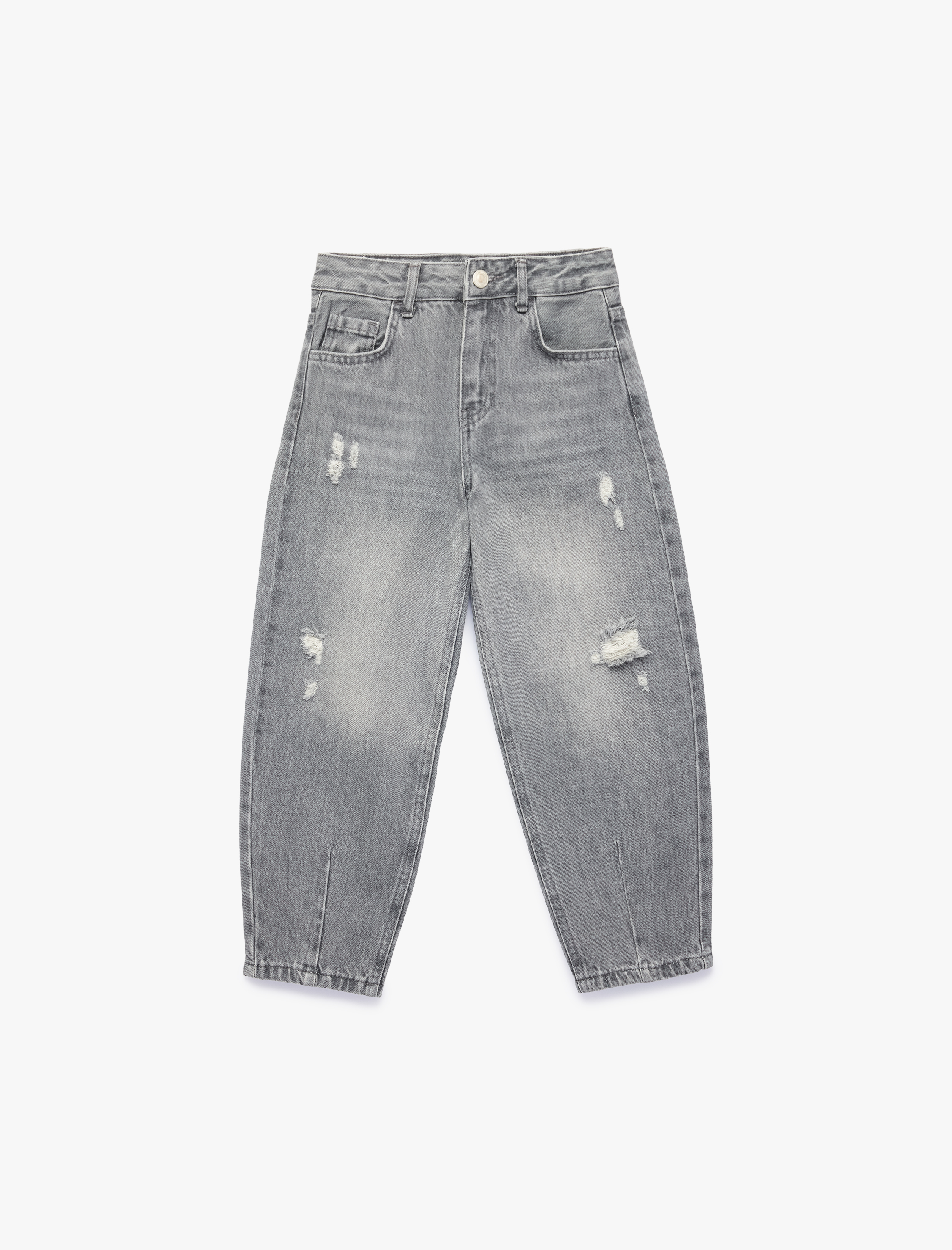  Kız Çocuk Pamuklu Loose Fit Normal Paça Balon Form Denim Pantolon