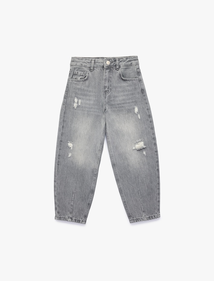 Kız Çocuk Pamuklu Loose Fit Normal Paça Balon Form Denim Pantolon