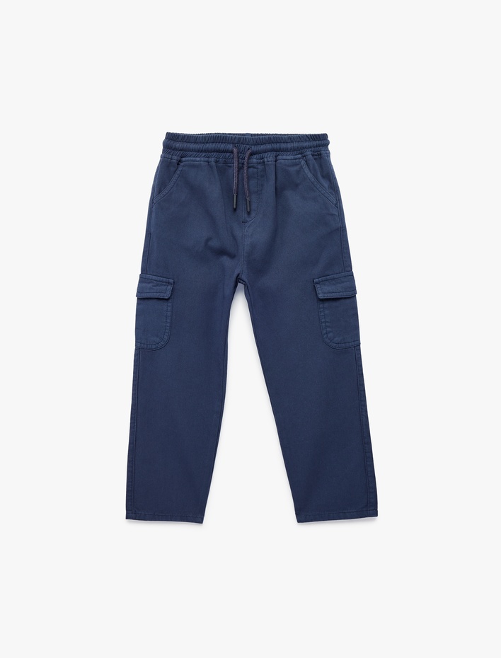 Erkek Bebek Pamuklu Beli Bağcıklı Gabardin Kargo Pantolon