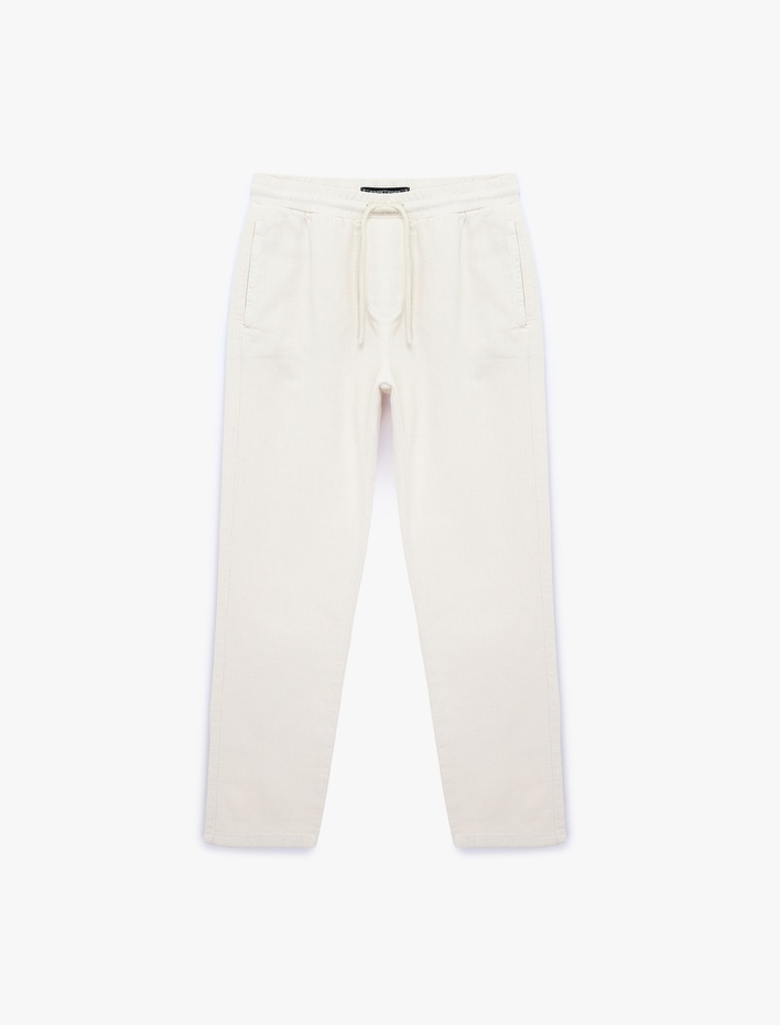  Regular Fit Pamuklu Cepli Beli Bağcıklı Pantolon