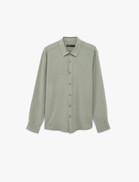 Regular Fit Düğmeli Uzun Kollu Klasik Yaka Gömlek