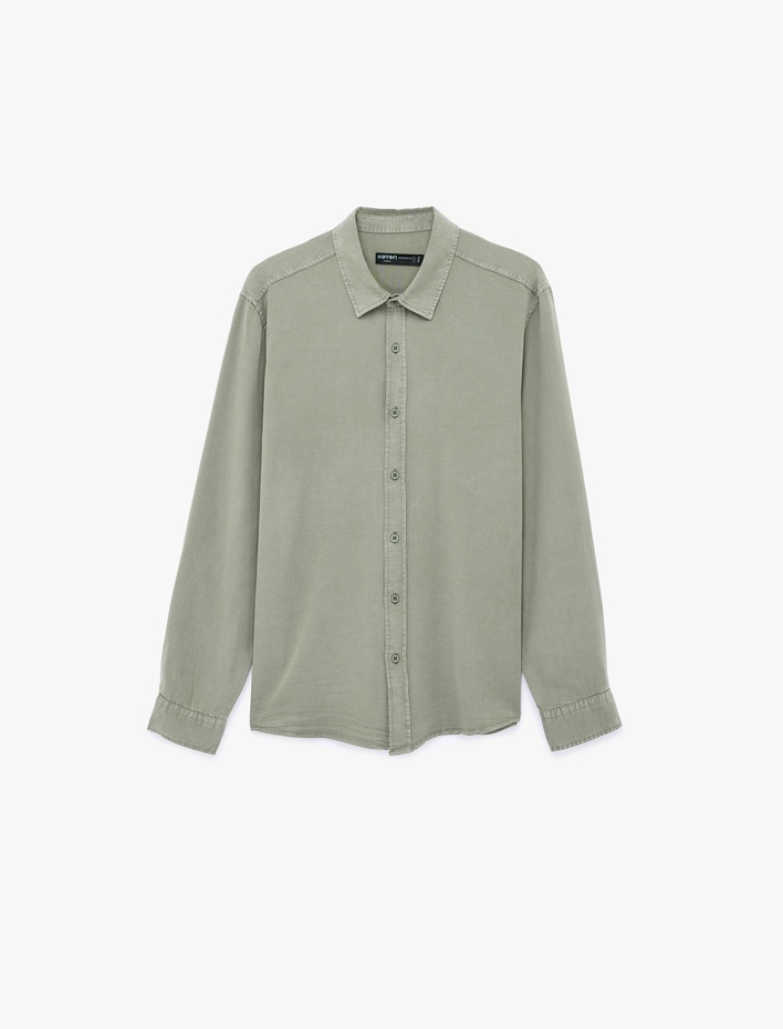  Regular Fit Düğmeli Uzun Kollu Klasik Yaka Gömlek