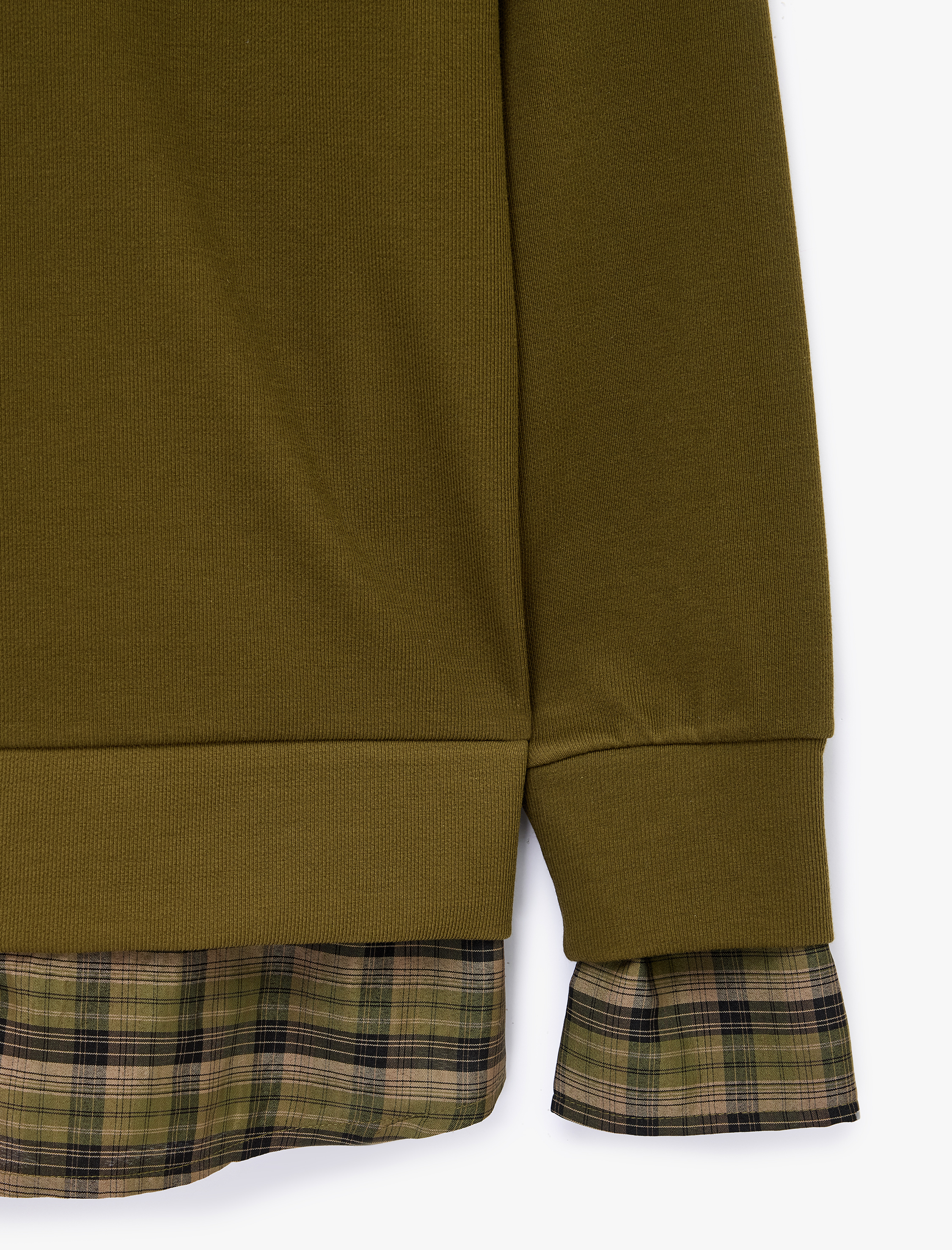   İki Farklı Kumaş Kullanımlı Kombine Uzun Kollu Ekose Gömlek Yaka Sweatshirt