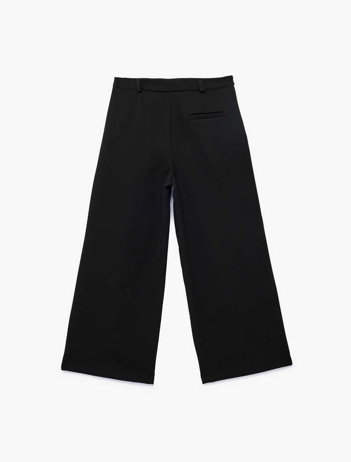 Kız Çocuk Beli Lastikli Cepli Geniş Paça Pantolon