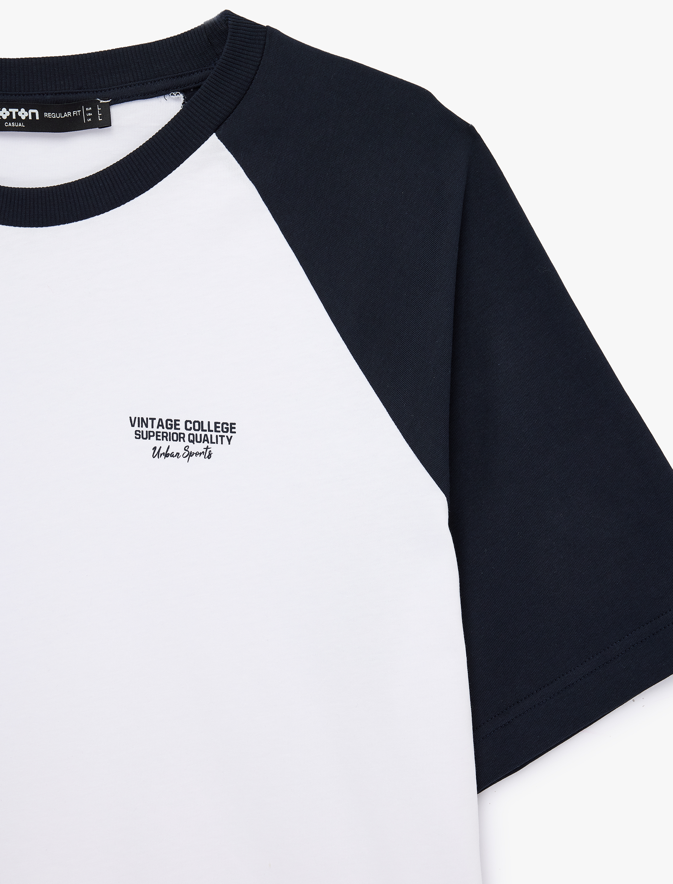   Regular Fit Renk Bloklu Kısa Kollu Bisiklet Yaka Pamuklu Baskılı Tişört