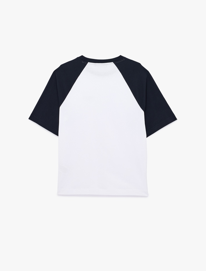  Regular Fit Renk Bloklu Kısa Kollu Bisiklet Yaka Pamuklu Baskılı Tişört
