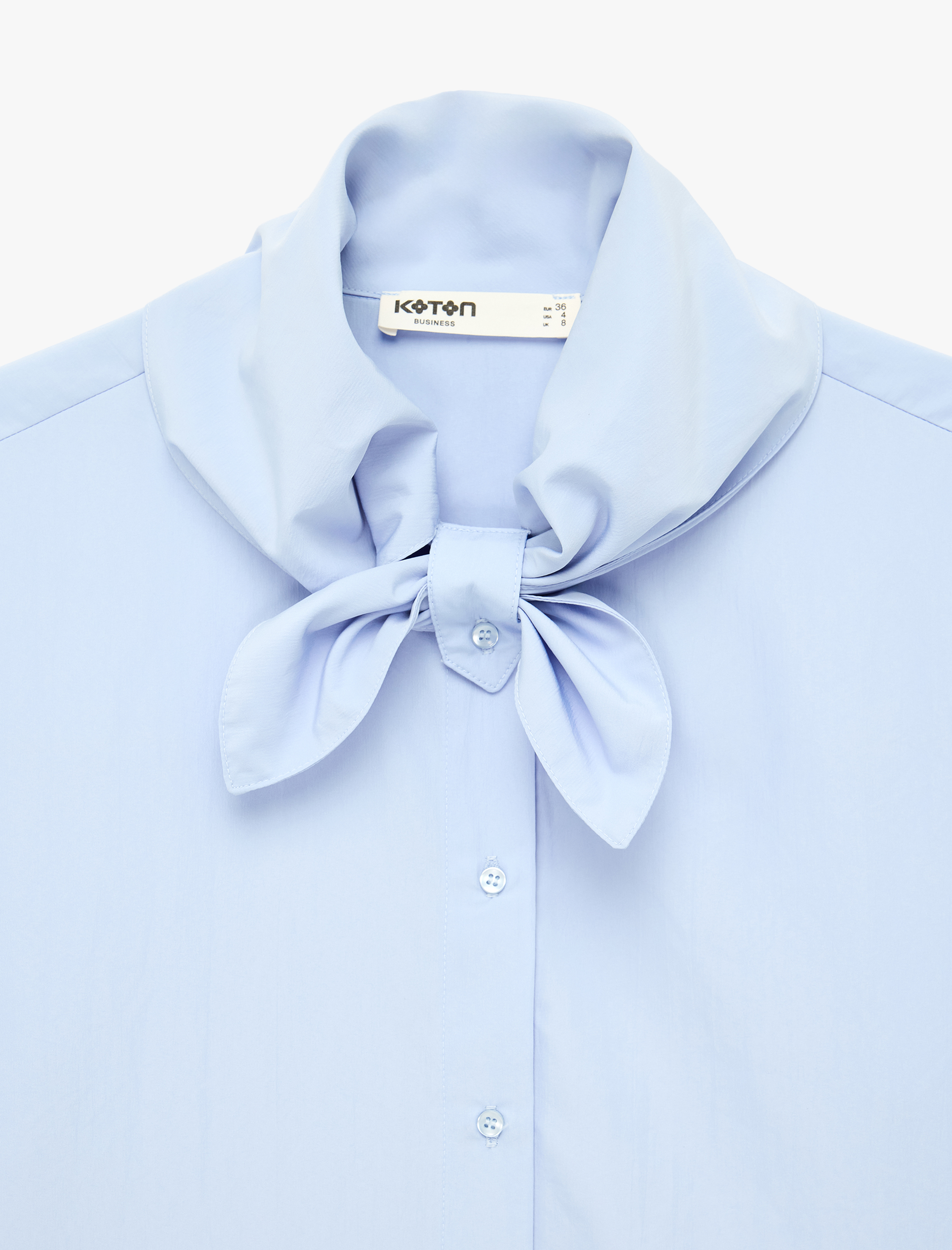   Fiyonk Detaylı Düğmeli Uzun Kollu Fular Yaka Poplin Oversize Gömlek