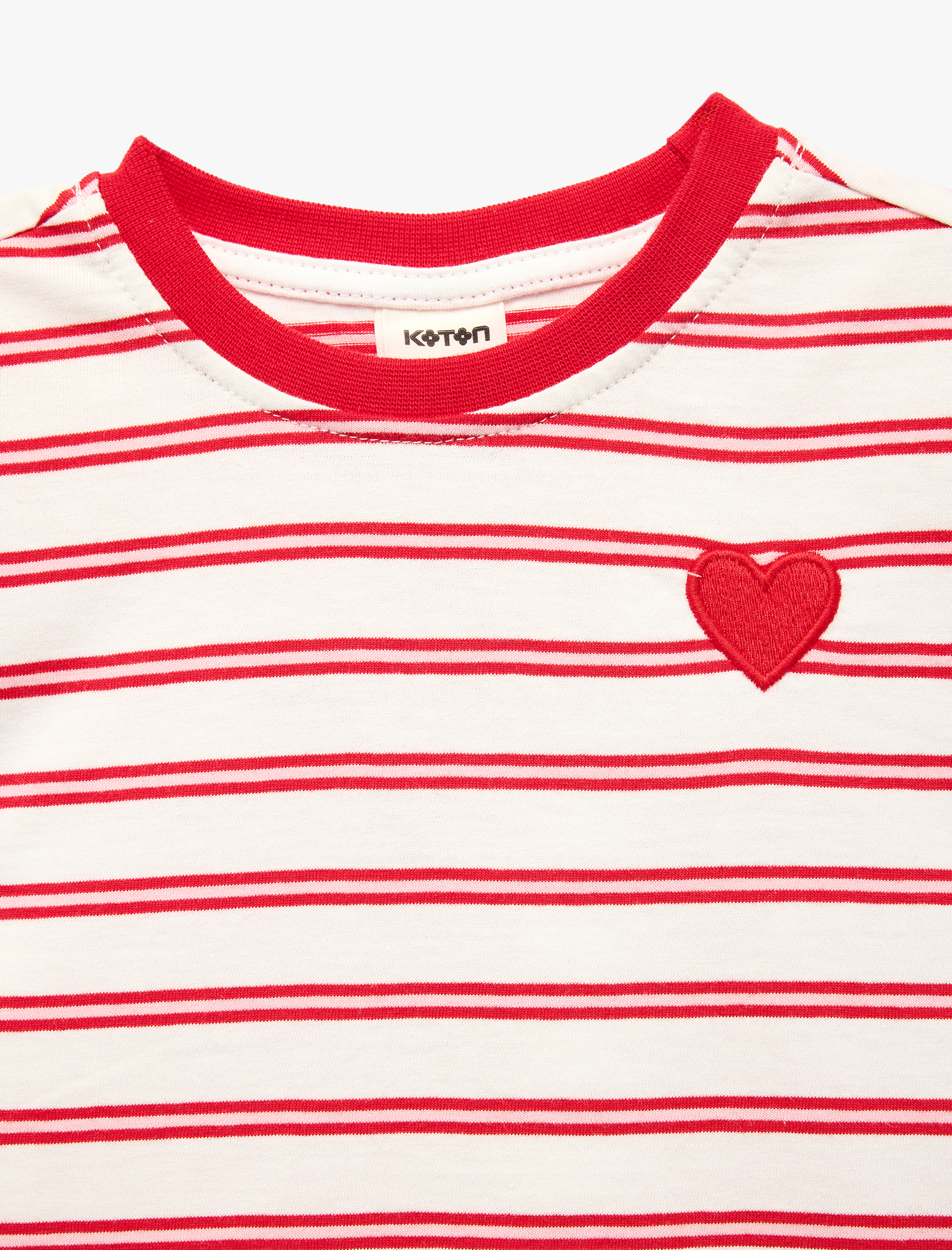  Kız Bebek Pamuklu Kısa Kollu Bisiklet Yaka Nakış Detaylı Çizgili Tişört